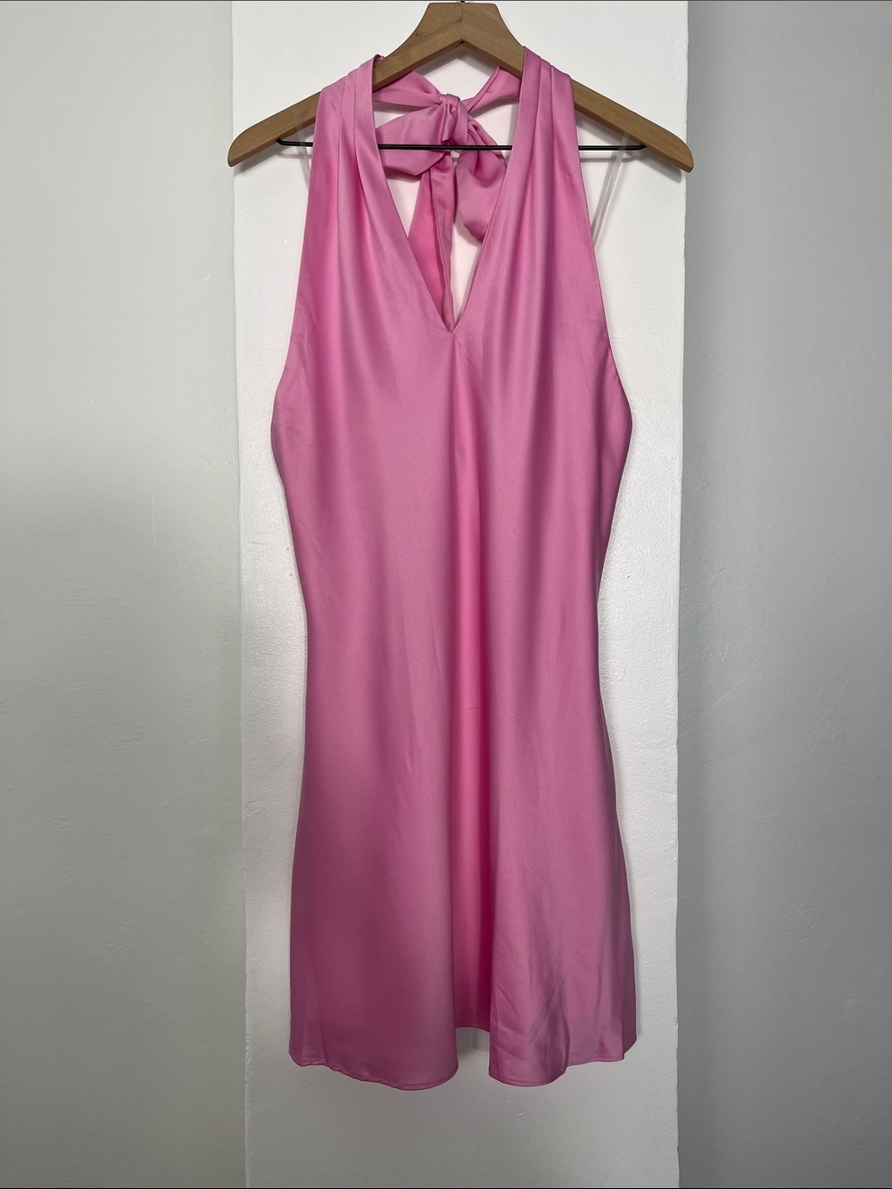 Pink Halter Cross-Neck Mini Dress/body tape - Picture 4 of 11